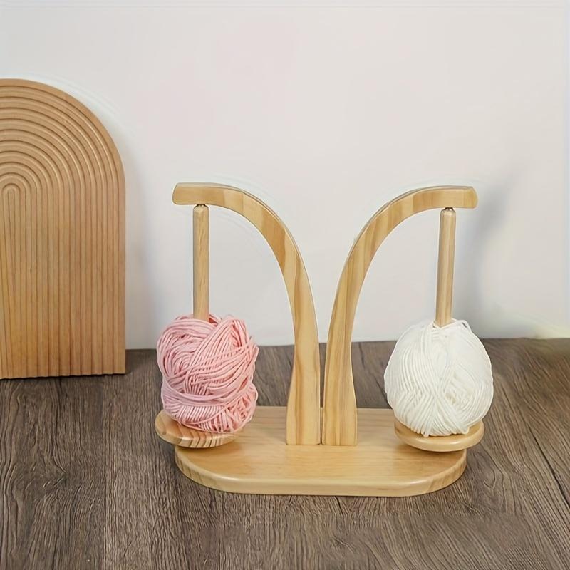 Двухосная деревянная стойка для пряжи с магнитным съемным основанием, вращающийся держатель плетеной проволоки - светло-коричневое и темно-коричневое дерево