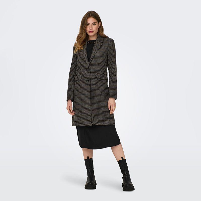 Коричневое прямое пальто средней длины в клетку ТОЛЬКО для женщин S темно серый